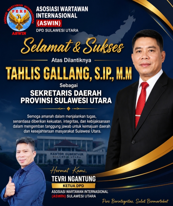 Ketua DPD Asosiasi Wartawan Internasional Sulut Tevri Ngantung Mengucapkan Selamat Kepada Sekprov Tahlis Gallang Sah Di lantik
